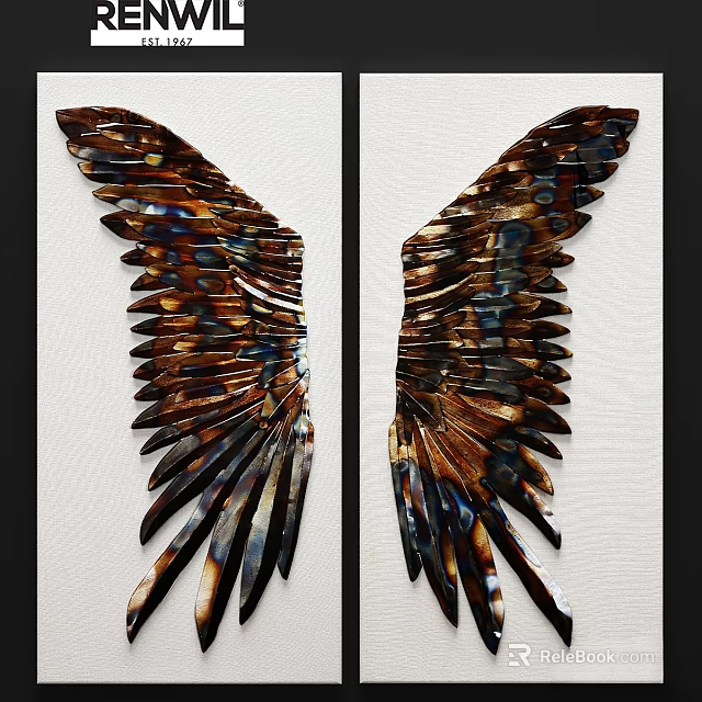Decorative Wing Shaped Photo Frames Metal Feather Design Brown Blue Black Hues Wall Decor 3d model 