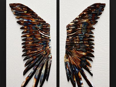 Decorative Wing Shaped Photo Frames Metal Feather Design Brown Blue Black Hues Wall Decor 3d model