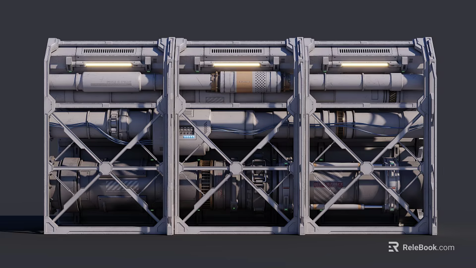 Industrial Equipment Metal Frame Structure With Pipes And Mechanical Components Design 3d model 