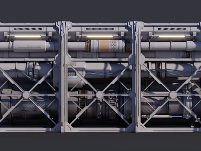 Industrial Equipment Metal Frame Structure With Pipes And Mechanical Components Design 3d model
