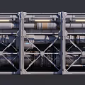 Industrial Equipment Metal Frame Structure With Pipes And Mechanical Components Design