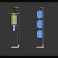 Two Elegant Modern Floor Lamps With Lantern Shaped Shades And Metal Frames