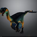Vibrant Feathered Dinosaur With Blue Green Orange Colors Open Mouth And Dynamic Posture