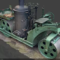 Vintage Green Steam Roller With Large Wheels And Steam Powered Mechanical Parts