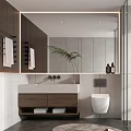 Modern Bathroom Interior Design With Glass Shower Enclosure Wooden Vanity And Wall Mounted Toilet