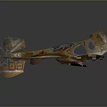 Worn Orange Retro Futuristic Spaceship With Damaged Wings And Transparent Cockpit