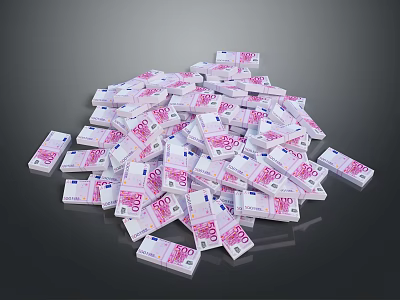 Pile Of Euro Banknotes On Dark Background 3d model