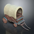 Vintage Wooden Wagon With Woven Beige Canopy Brown Wheels and Hitch Poles Design