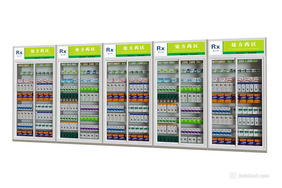 Retail Mall Rx Prescription Drug Pharmacy Counter With Shelves And Medicines 3d model 