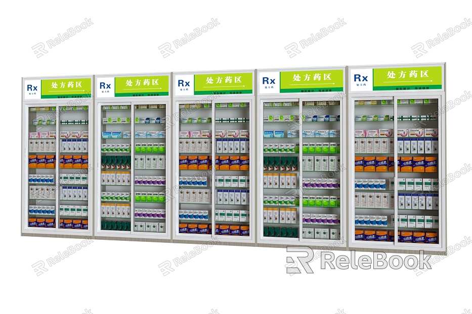 Shelf Pharmacy Shelf Shaded Cabinet Prescription Cabinet Drug Pharmacy Counter Drug Counter Drug Display Rack model