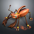 3D Copper Colored Beetle Model With Glowing Blue Eyes And Yellow Joints