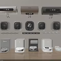 Various Types Of Modern Household Appliances Including Wall Mounted Drum And Foot Operated Designs