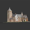 Ancient Architecture Model With Towers Courtyard Greenery And Water Feature On Black Base