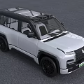 Electric White SUV with Modern Rugged Design Black Roof Unique Grille and Green License Plate
