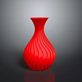 Elegant Red Sculpted Vase with Intricate Wavy Carving Patterns and Glossy Texture