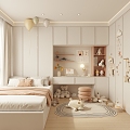 Children's Room Daughter Room Princess Room Multifunctional Room Study Cream Style Children's Room Tatami 3d model