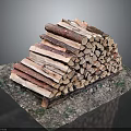 Neatly Stacked Wood Logs Arranged on Natural Textured Stone Mat Surface
