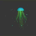 Vibrant Blue and Green Jellyfish Swimming with Glowing Long Tentacles Underwater