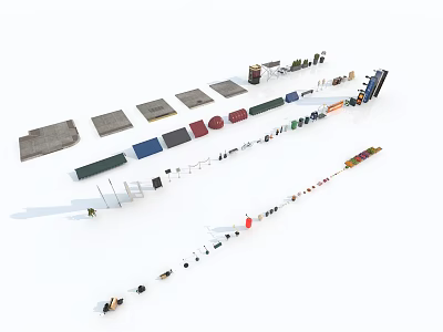 Various Road Facilities Including Curbs Traffic Signs Guardrails Street Lamps Pavement Blocks and Speed Bumps 3d model