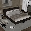 Modern Double Bed With Leather Headboard Nightstand Floor Lamp And Accent Chair