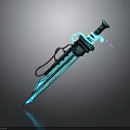 Futuristic Glowing Sword With Blue Light Mechanical Design And Red Accents
