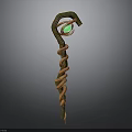 Enchanted Wooden Magic Staff With Twisted Vine Design And Green Gem