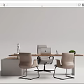 Modern Office Desk Setup With Ergonomic Chairs Laptop And Potted Green Plant