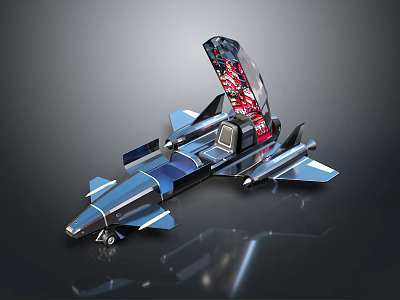 Blue Fighter Jet Model With Open Hatch And Detailed Interior Components 3d model