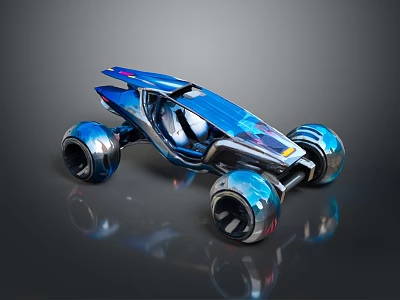 Futuristic Blue Concept Car With Transparent Cabin Aerodynamic Body And Large Wheels 3d model