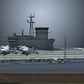 Aircraft Carrier Flight Deck with Military Jets and Island Structure