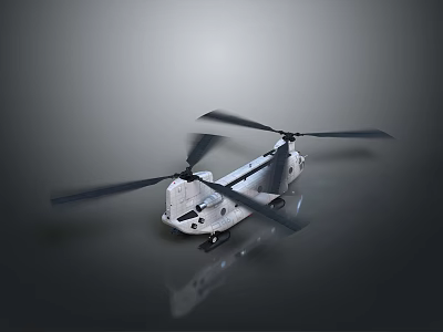 Detailed White Helicopter Model With Twin Black Rotors And Smooth Design 3d model