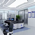 Modern Office Interior With Multiple Workstations Computer Monitors White Chairs And Ceiling Lighting 3d model