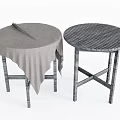 Two Round Dining Tables One With Gray Tablecloth Another Grid Patterned Tabletop And Crossed Legs 3d model