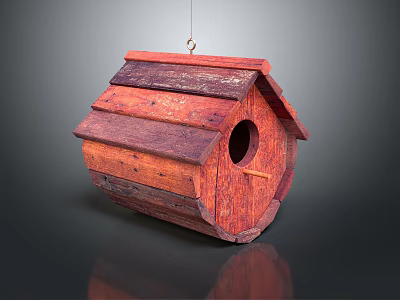 Handmade Wooden Birdhouse With Reddish Brown Layered Roof And Circular Entrance 3d model