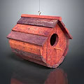 Handmade Wooden Birdhouse With Reddish Brown Layered Roof And Circular Entrance