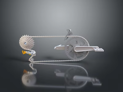 Mechanical Gear Chain Structure With Rotating Components And Metallic Reflection 3d model