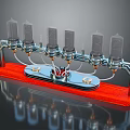 Stylish Vacuum Tube Clock Featuring Multiple Tubes On Red Wooden Base And Metal Frame
