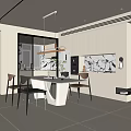 Modern Restaurant Interior With White Dining Table Brown Chairs And Marble Accents