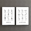 Black and White Framed Botanical Wall Art of Herbal Tea and Culinary Herbs