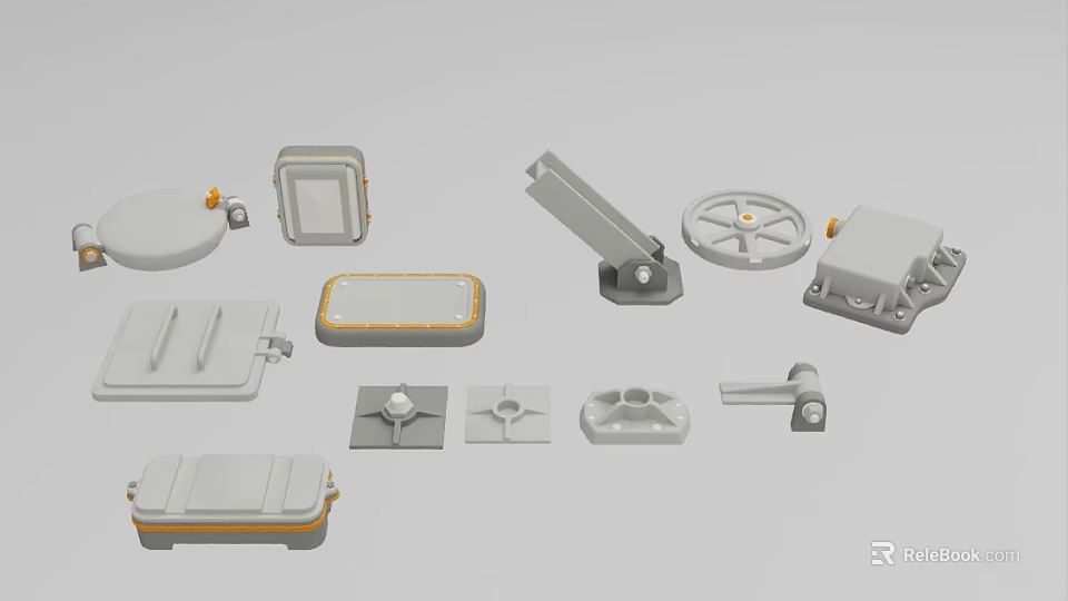 Industrial Equipment Components Including Metal Enclosures Control Knobs And Junction Boxes 3d model 