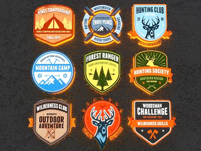 Outdoor Adventure Hunting Forest Mountain Themed Badge Logo Set With Wildlife Nature Elements 3d model