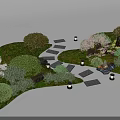 Lush Plant Combination with Flowering Trees Shrubs Green Plants Small Lamps and Stone Path