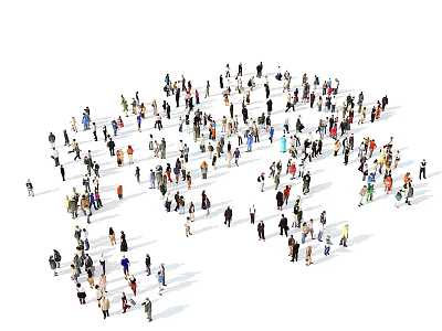 Large Group of Diverse People Standing Together in Crowd Gathering 3d model