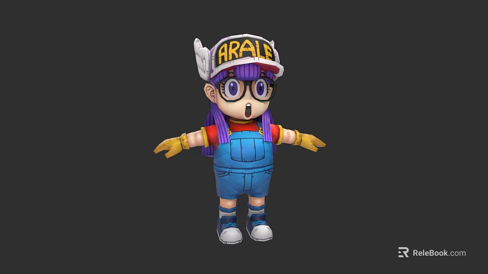 Ceramic ARALE Character Figurine With Purple Hair And Blue Overalls Design 3d model 