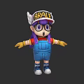 Ceramic ARALE Character Figurine With Purple Hair And Blue Overalls Design
