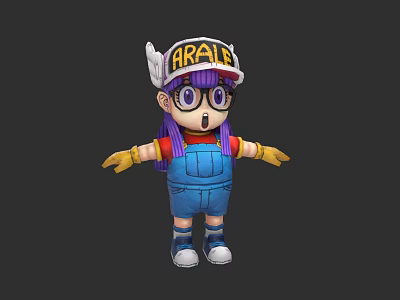 Ceramic ARALE Character Figurine With Purple Hair And Blue Overalls Design 3d model