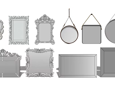 Various Decorative Mirrors With Ornate And Simple Frames In Different Shapes 3d model