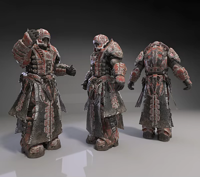 Game Movie Warrior Character with Three Angles Display Intricate Metallic Armor And Detailed Decorations 3d model