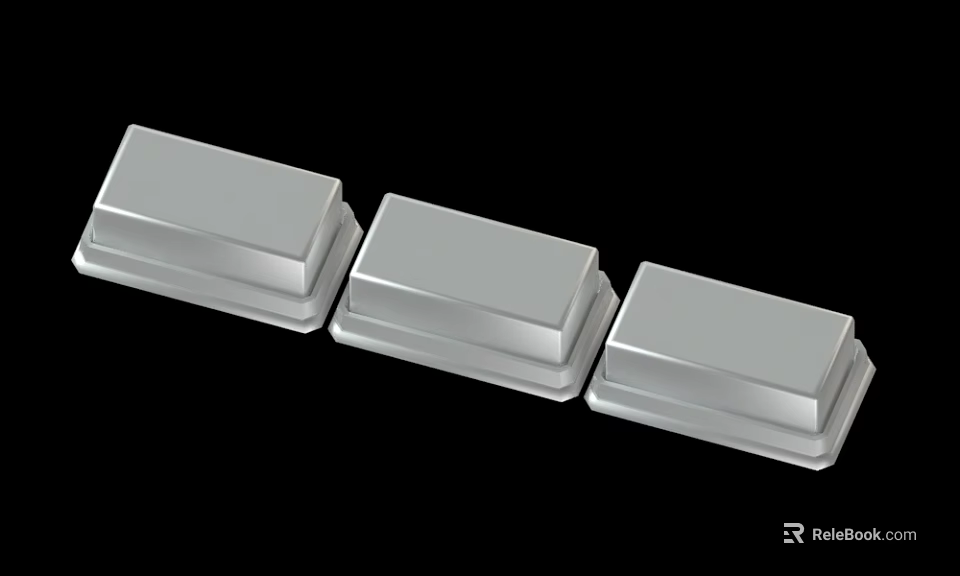 Three Silver Metallic Rectangular Blocks Arranged In A Row On Black Background 3d model 