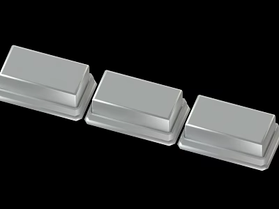 Three Silver Metallic Rectangular Blocks Arranged In A Row On Black Background 3d model